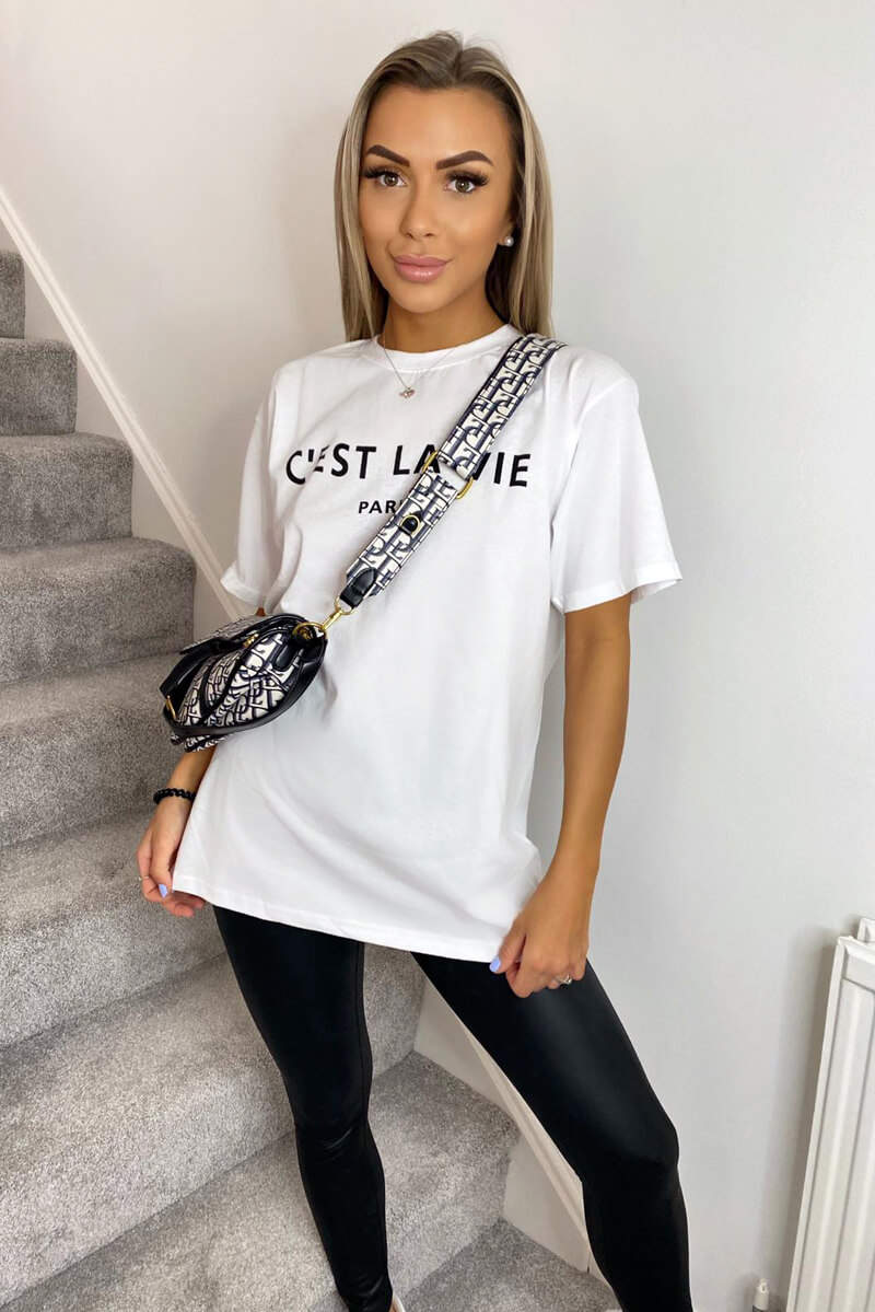 White Cest La Vie Oversized Tee - Swimclubus