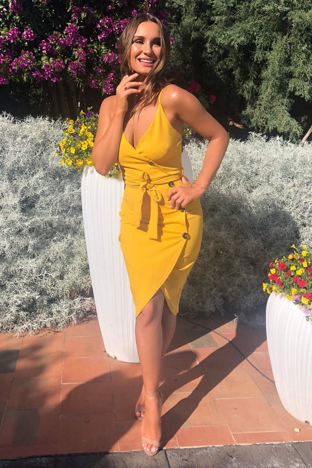 Yellow Button Front Detail Dress - Swimclubus