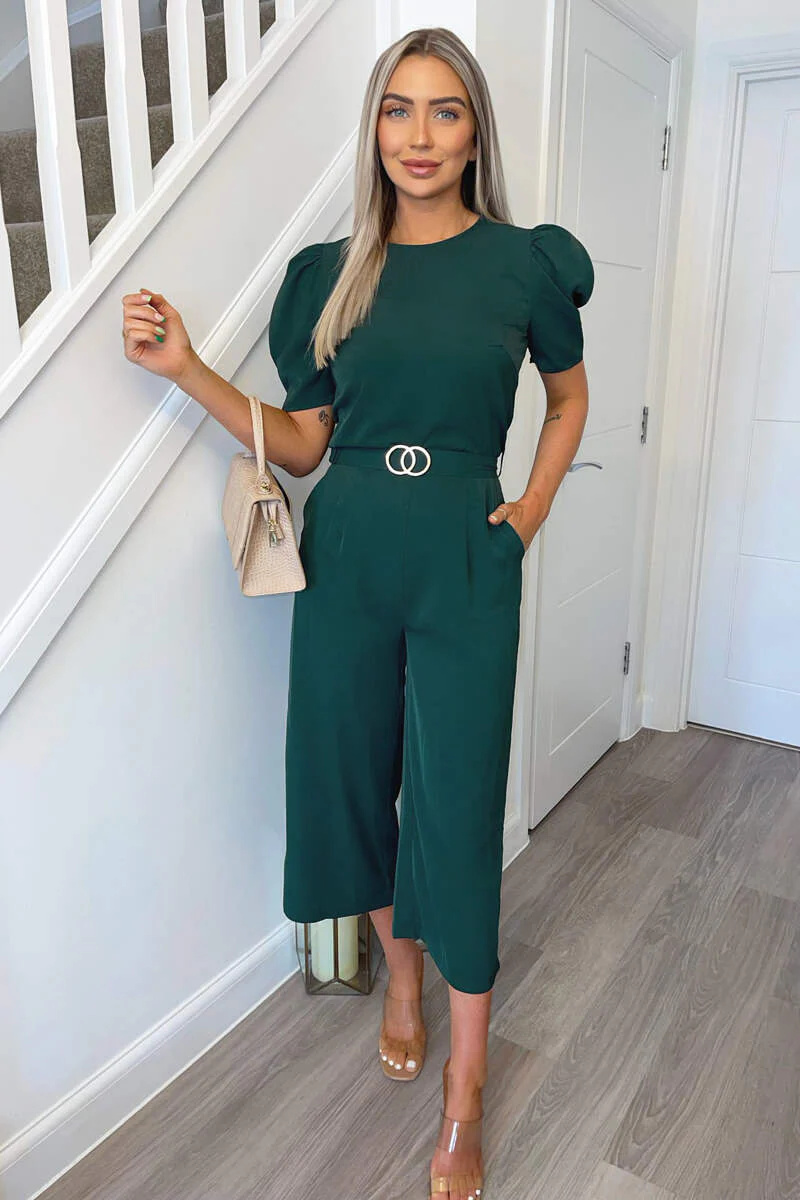 Teal Short Sleeve Belted Jumpsuit - Swimclubus