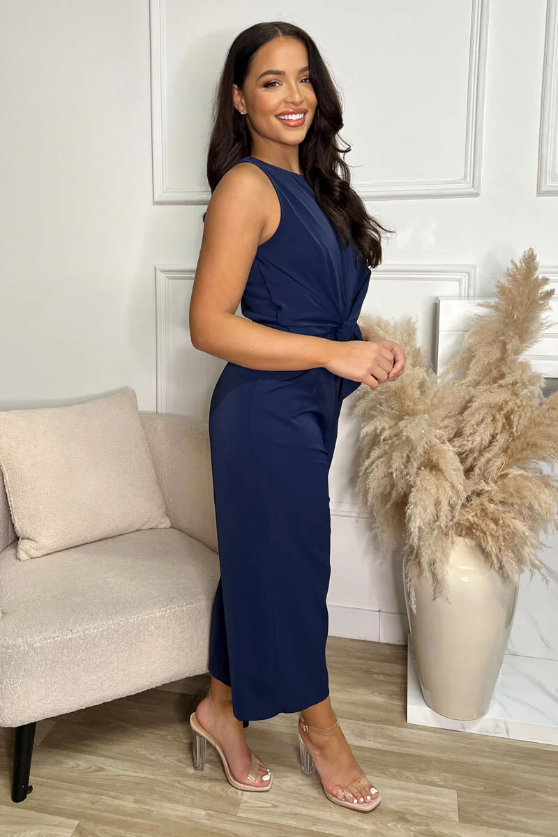 Navy Sleeveless Knot Front Jumpsuit - Swimclubus