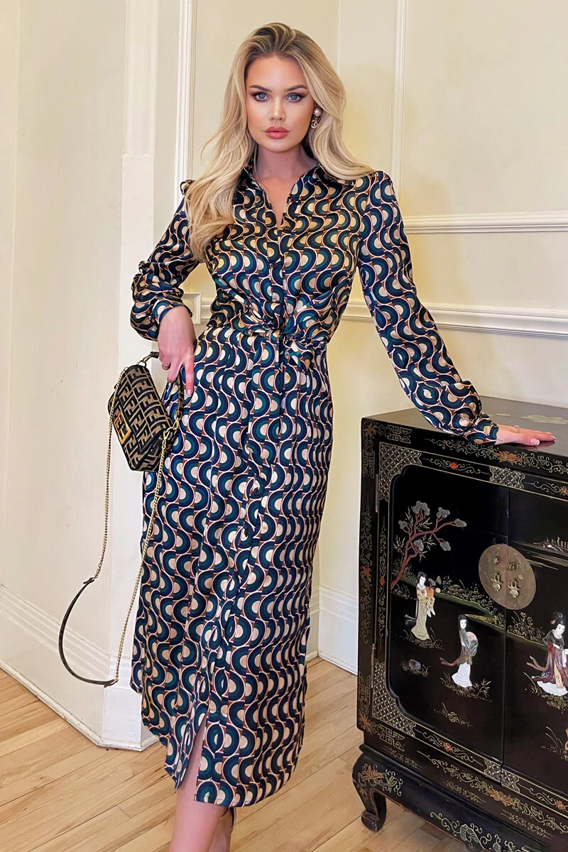 Multi Tie Waist Midi Shirt Dress - Swimclubus