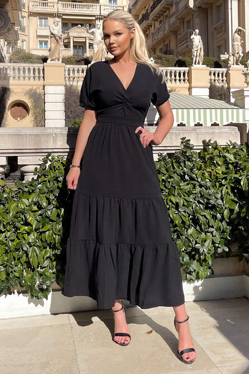 Black Twist Front Maxi Smock Dress - Swimclubus