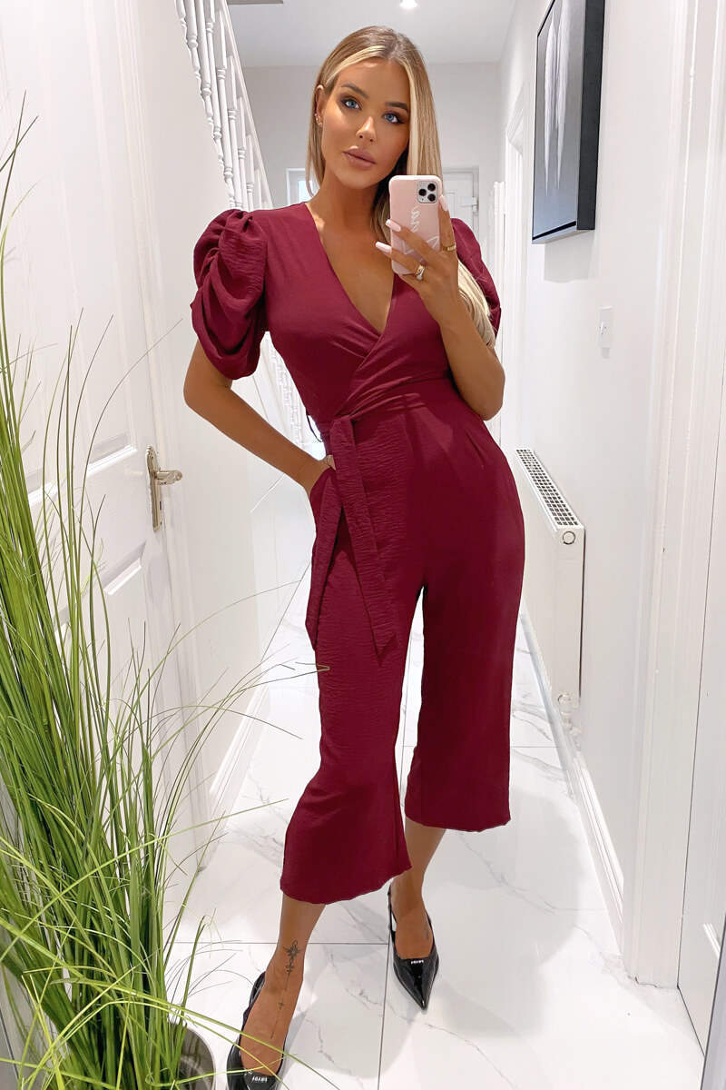 Plum Wrap Over Tie Waist Jumpsuit - Swimclubus