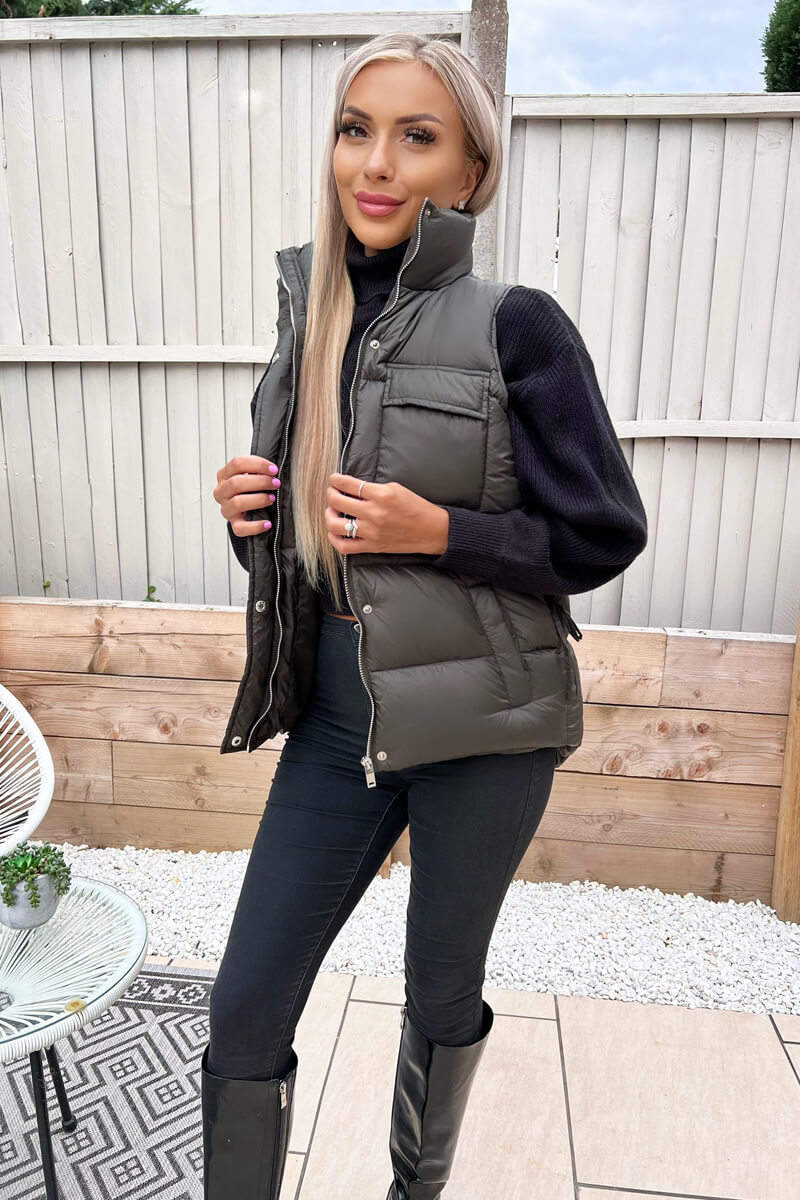 Khaki Short Padded Gilet - Swimclubus