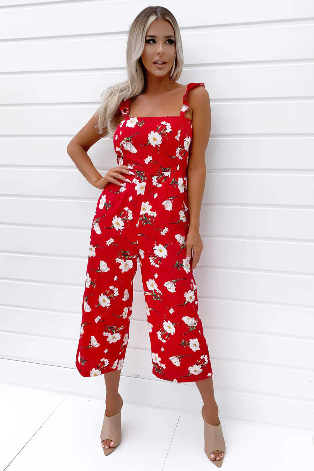 Red Floral Printed Jumpsuit - Swimclubus
