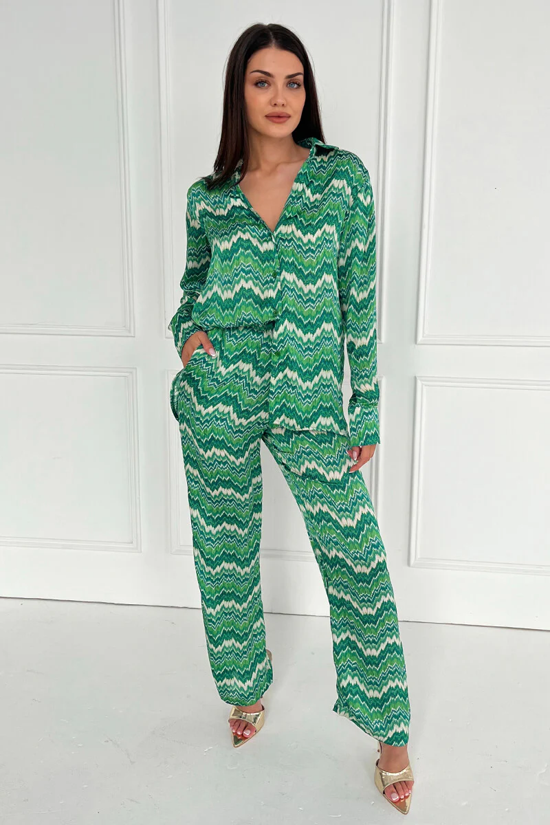 Green Abstract Printed Long Sleeve Shirt - Swimclubus