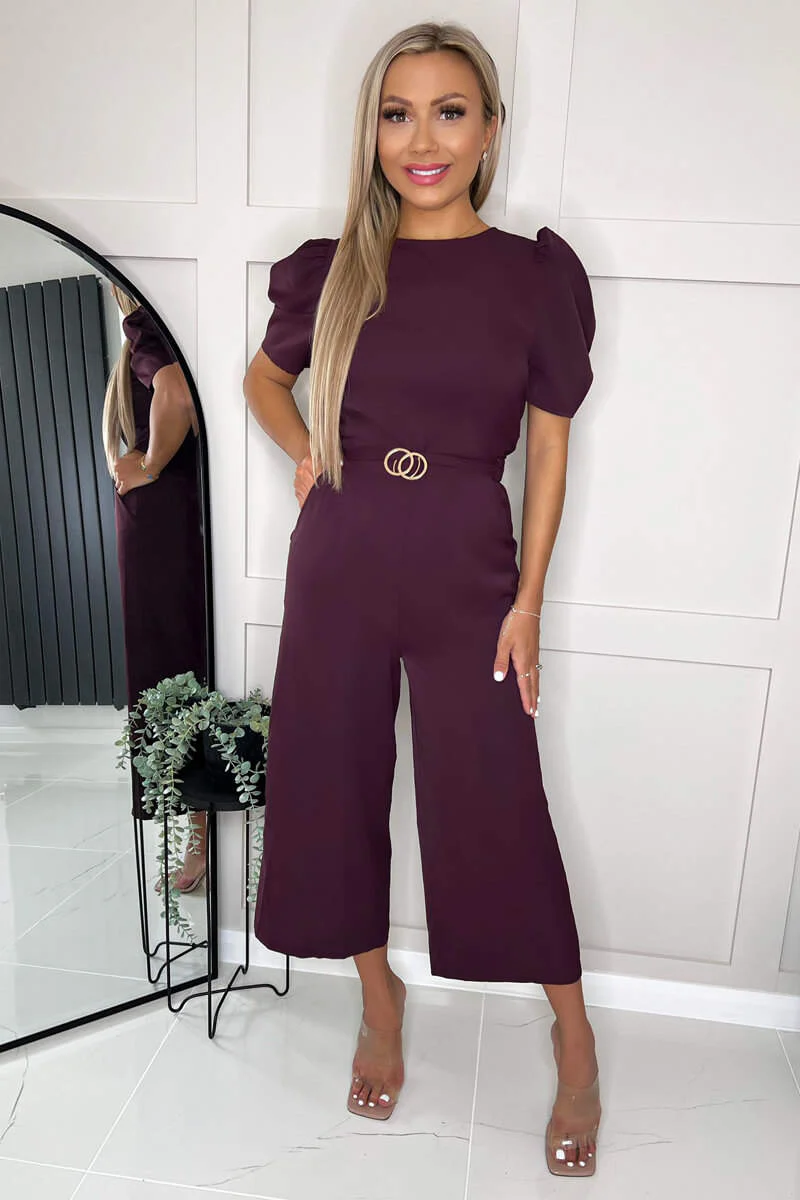 Plum Short Sleeve Belted Jumpsuit - Swimclubus