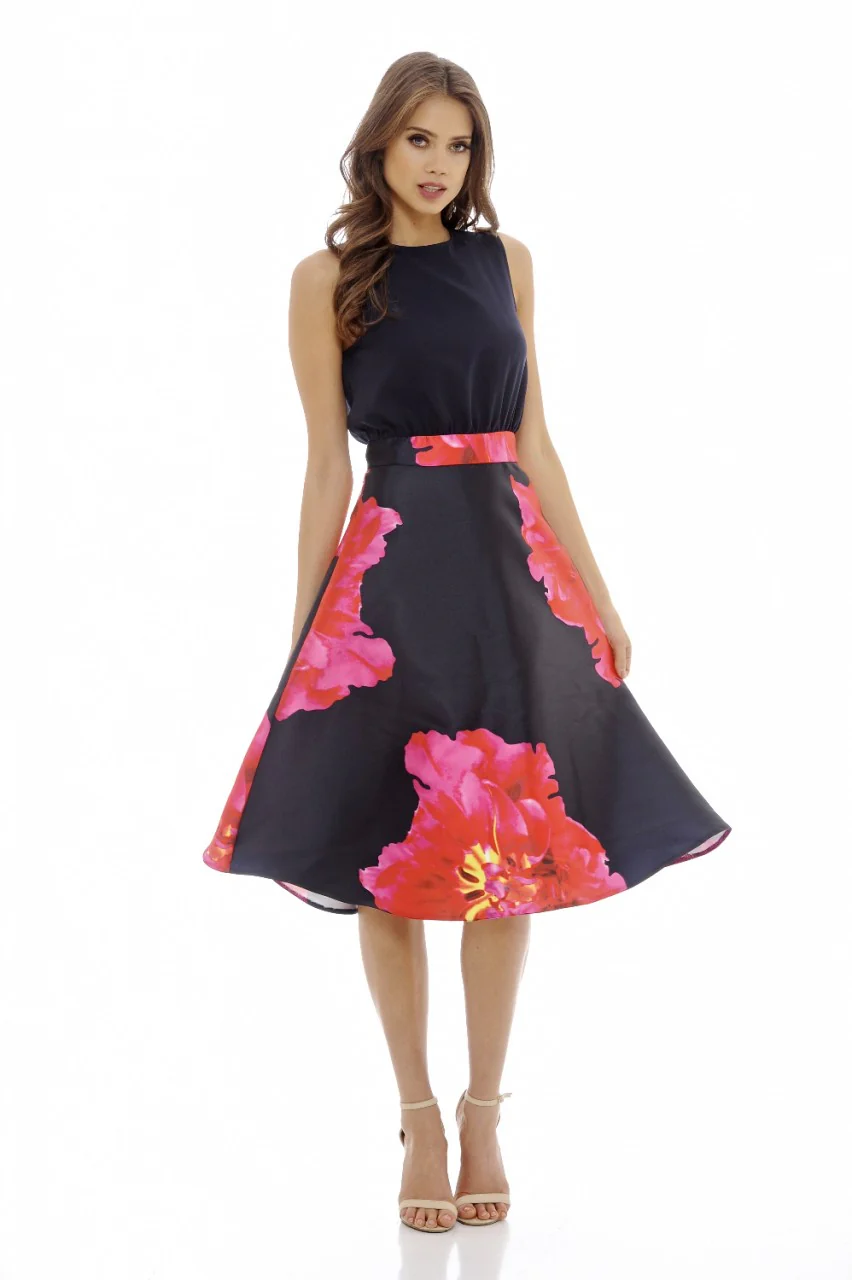 Navy 2 in 1 Floral Midi   Dress - Swimclubus
