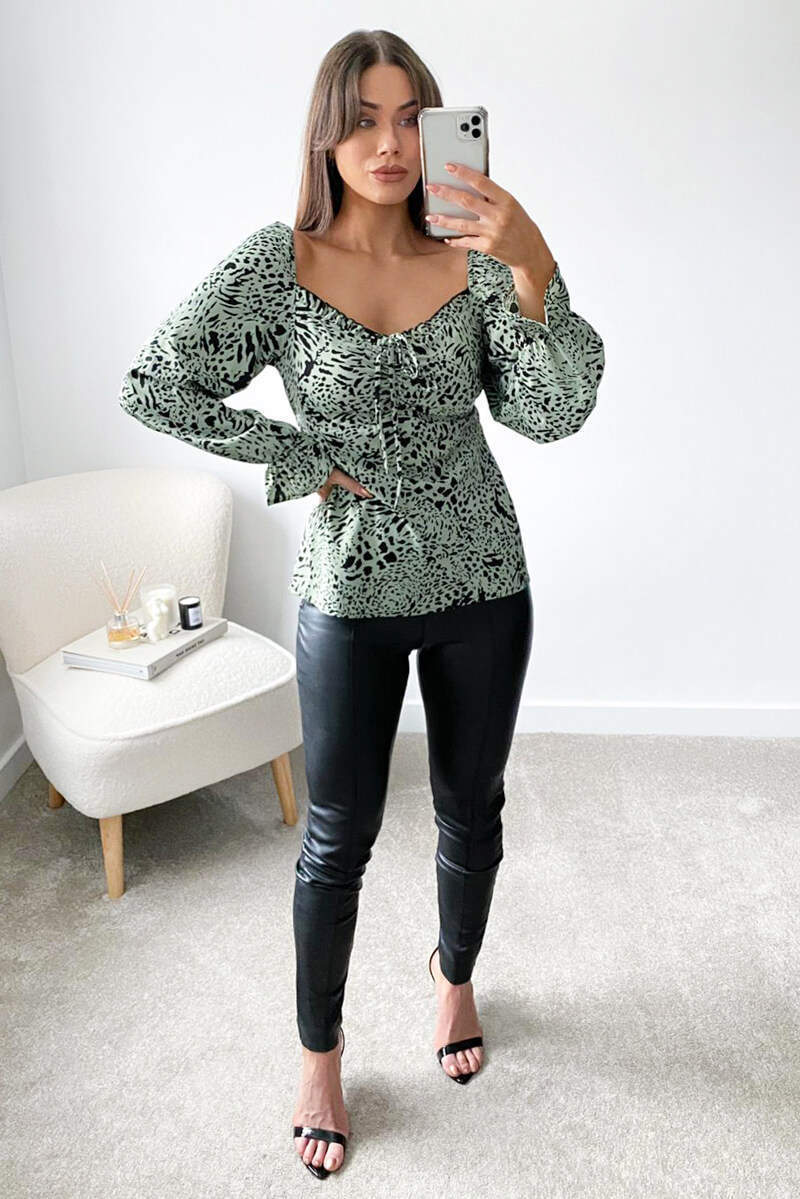 Mint Animal Printed Milkmaid Top - Swimclubus