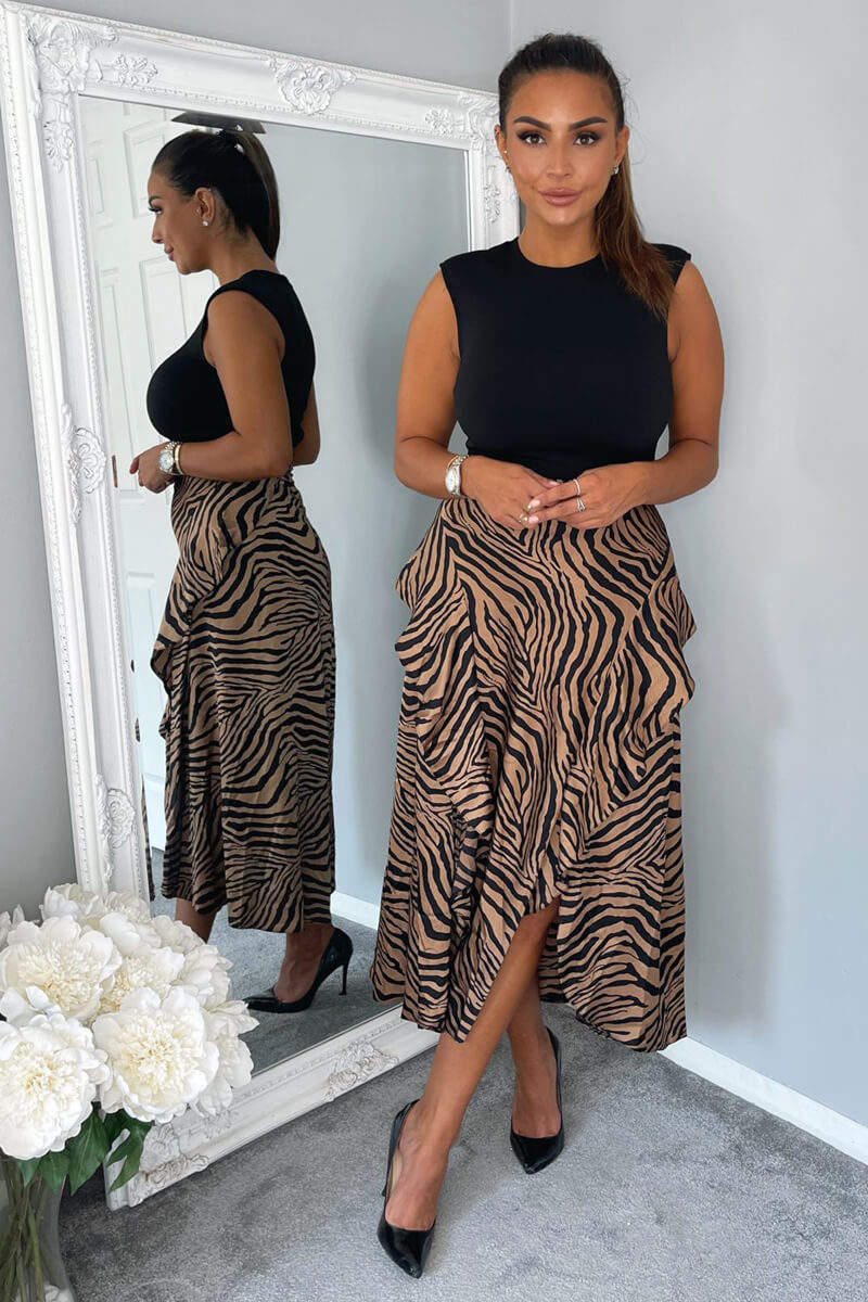 Camel Animal Print 2 in 1 Midi Dress - Swimclubus