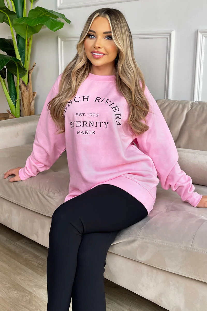 Pink French Riviera Slogan Sweatshirt - Swimclubus