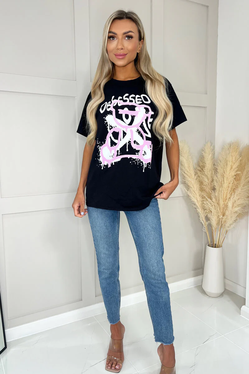 Black Obsessed Slogan T-Shirt - Swimclubus