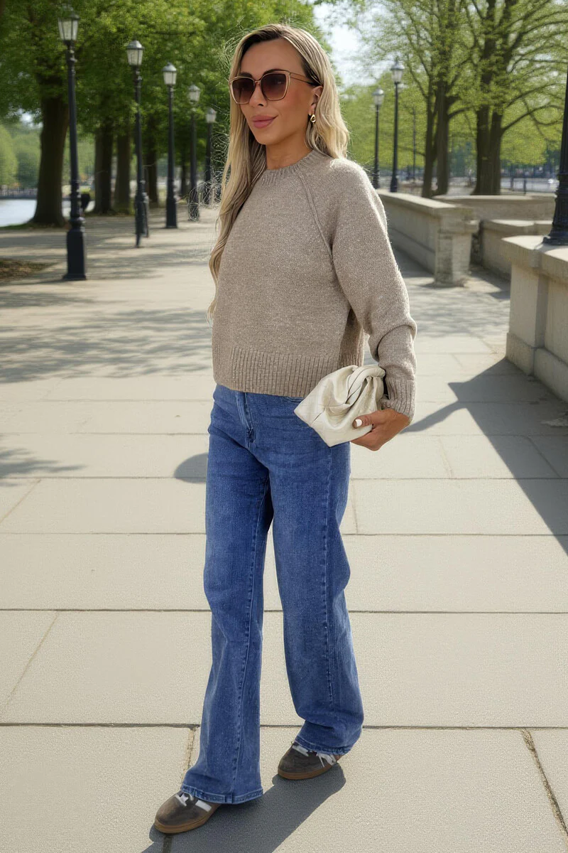 Oatmeal Mock Neck Seam Detail Jumper - Swimclubus