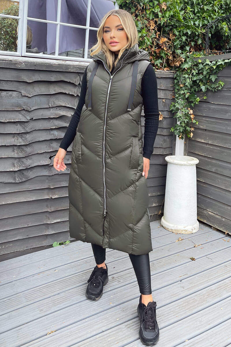 Khaki Hooded Puffer Gilet - Swimclubus
