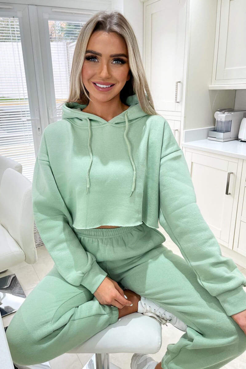 Sage Cropped Hoodie Lounge Set - Swimclubus