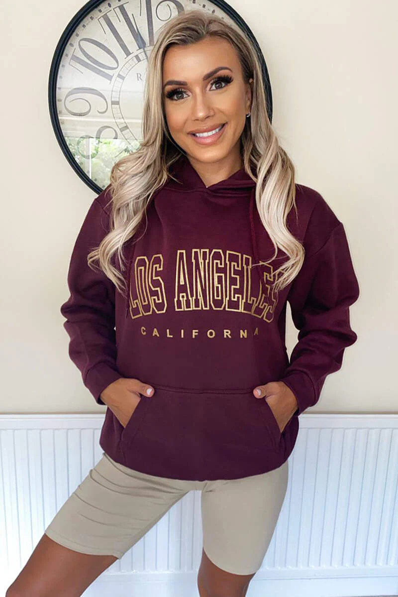 Wine LA Gold Printed Hoodie - Swimclubus