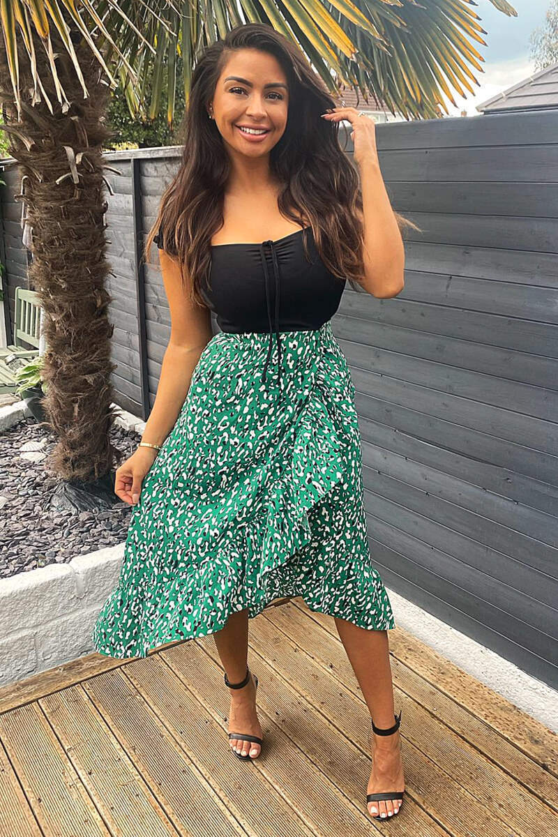 Green Printed Wrap 2 in 1 Midi Dress - Swimclubus