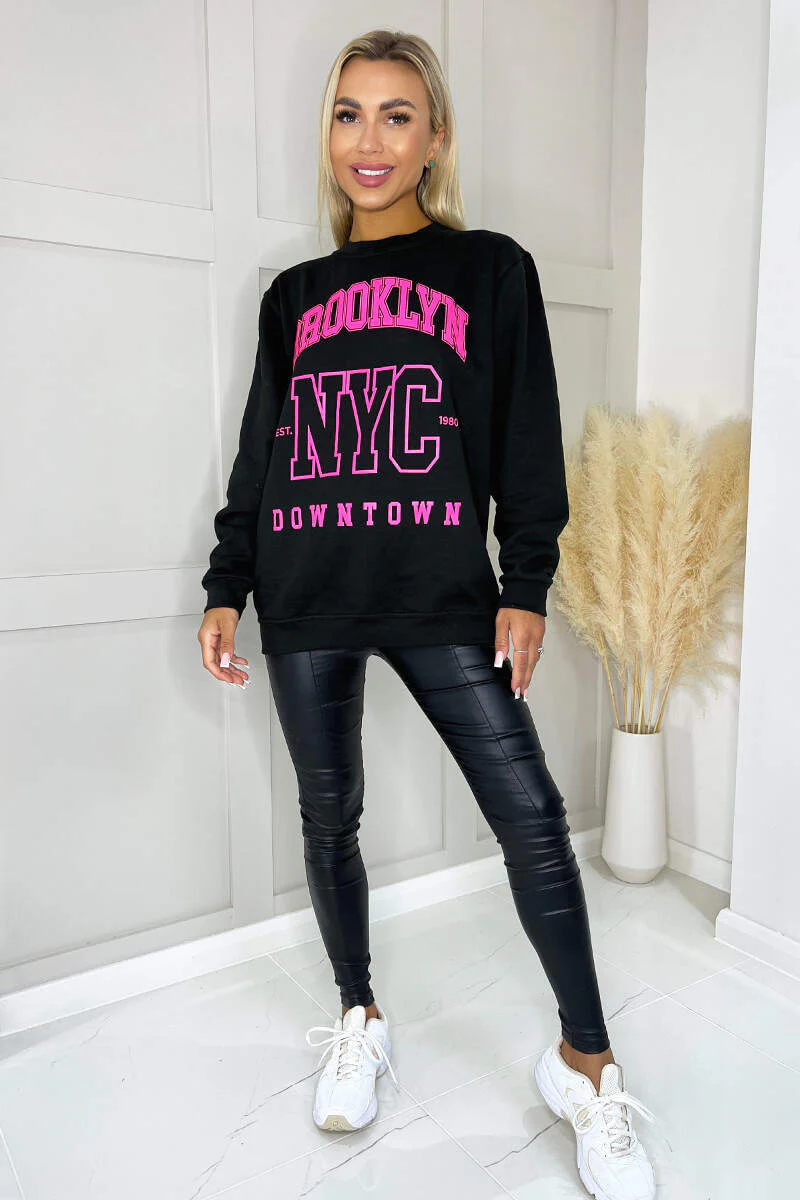 Black Brooklyn Slogan Sweatshirt - Swimclubus