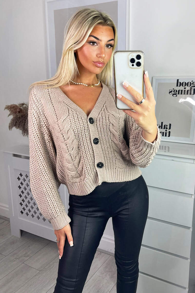 Stone Cable Knit Detail Cardigan - Swimclubus