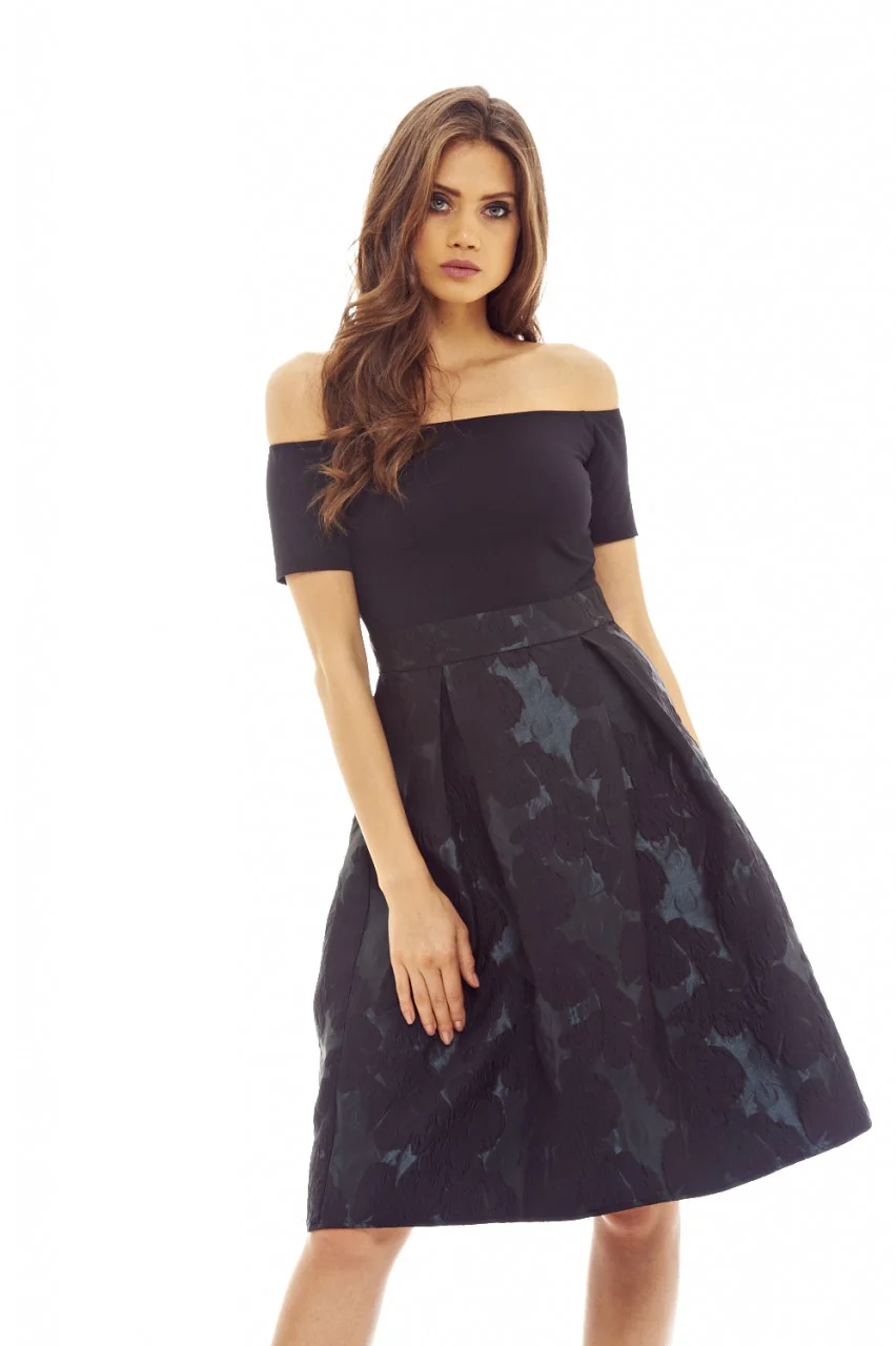 Black/Green  2-In-1 Midi Skater Dress - Swimclubus