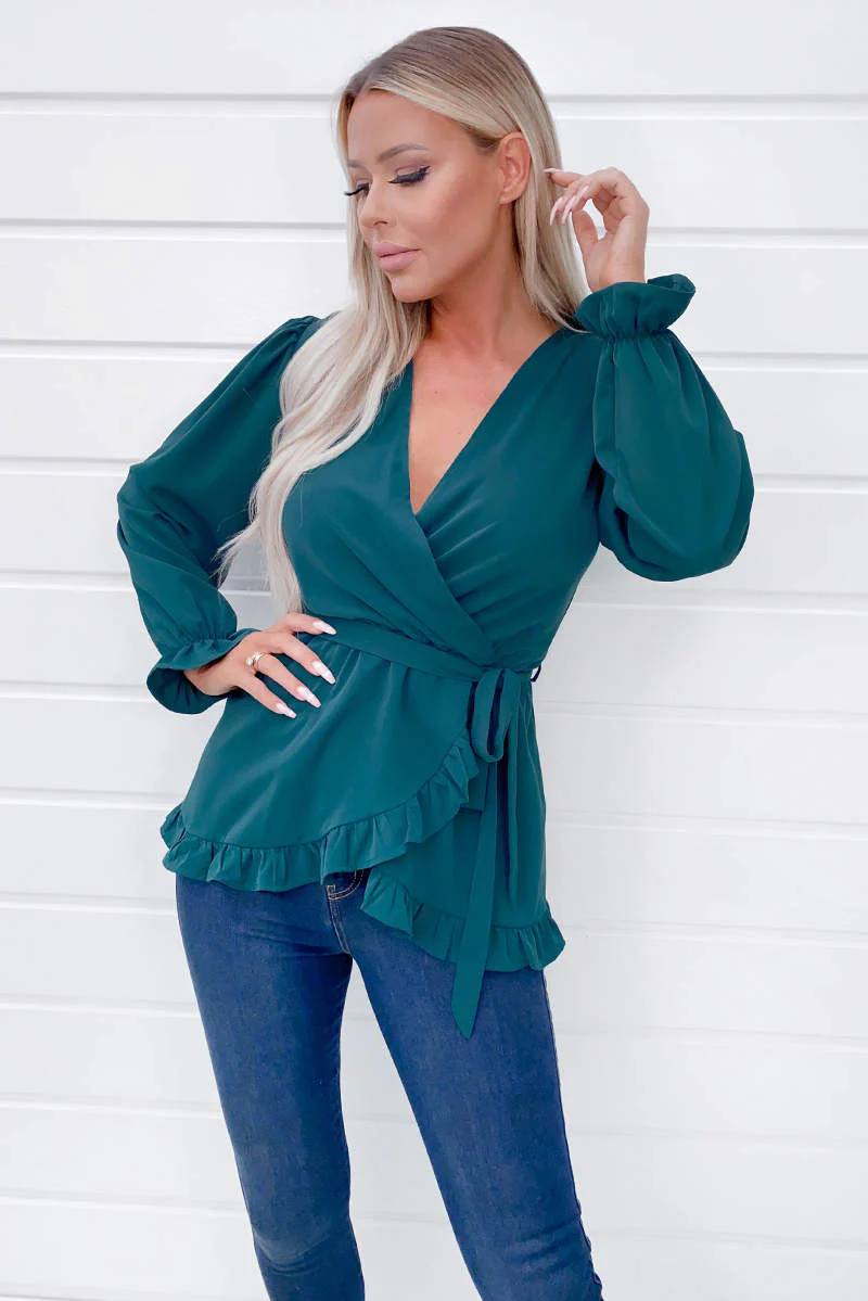Teal Frill Wrap Top - Swimclubus