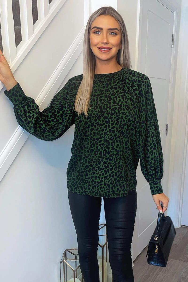 Green Animal Print Long Sleeve Top - Swimclubus