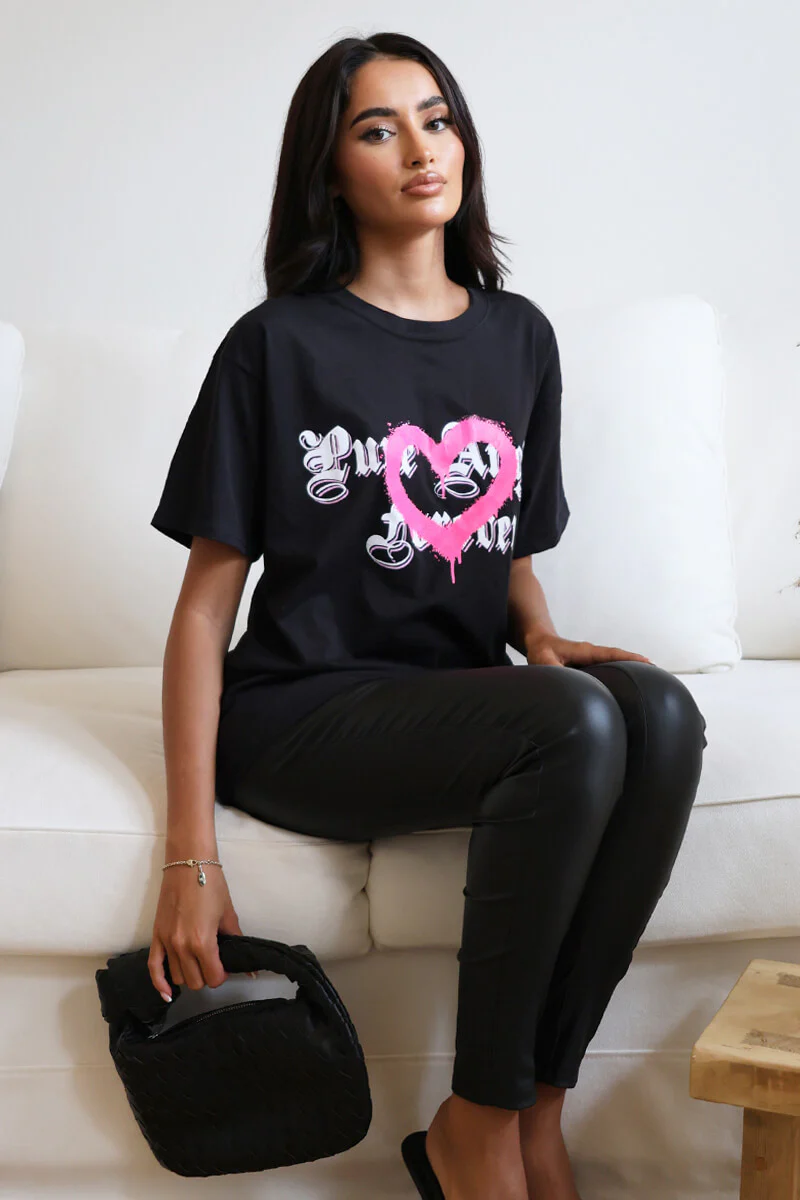 Black Pure Angels Slogan T- Shirt - Swimclubus