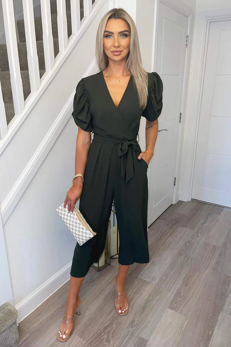 Olive Puff Sleeve Jumpsuit - Swimclubus