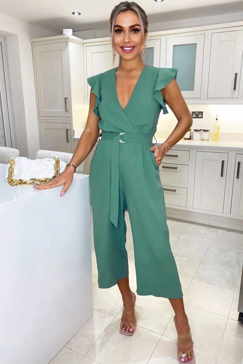 Duck Egg Wrap Front Belted Jumpsuit - Swimclubus