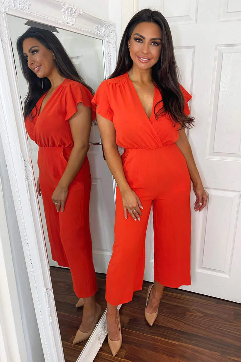 Blood Orange Frill Sleeve Wrap Jumpsuit - Swimclubus