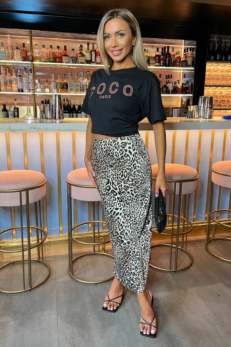 Multi Leopard Print Satin Midi Length Skirt - Swimclubus