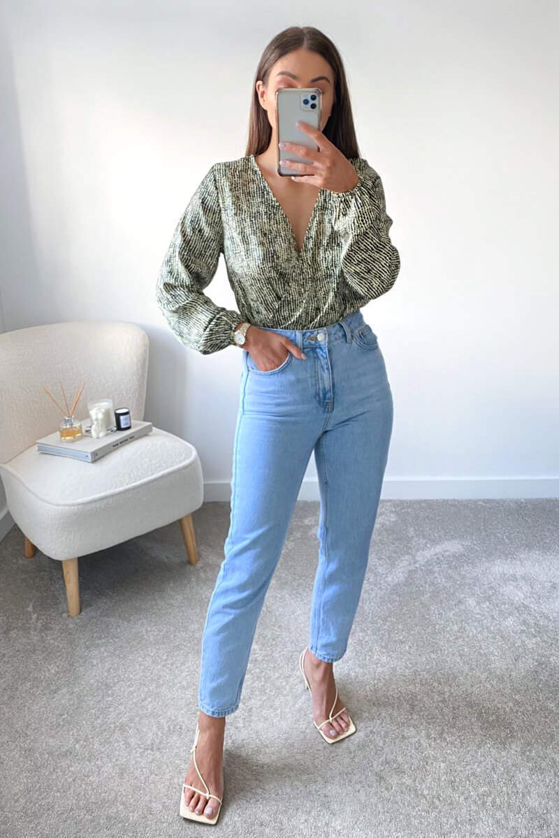 Green Printed Wrap Over Bodysuit - Swimclubus