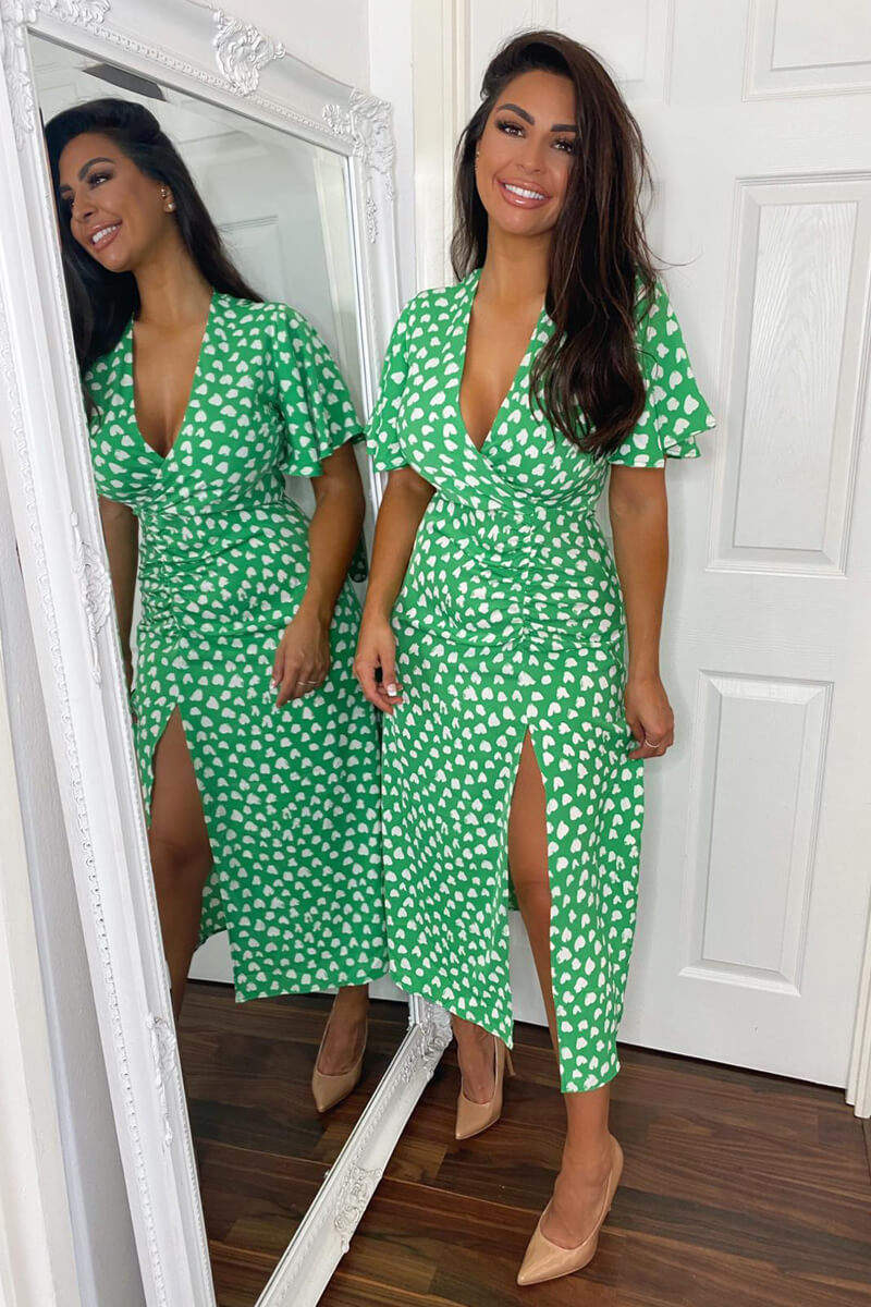 Green Heart Print Midi Dress - Swimclubus