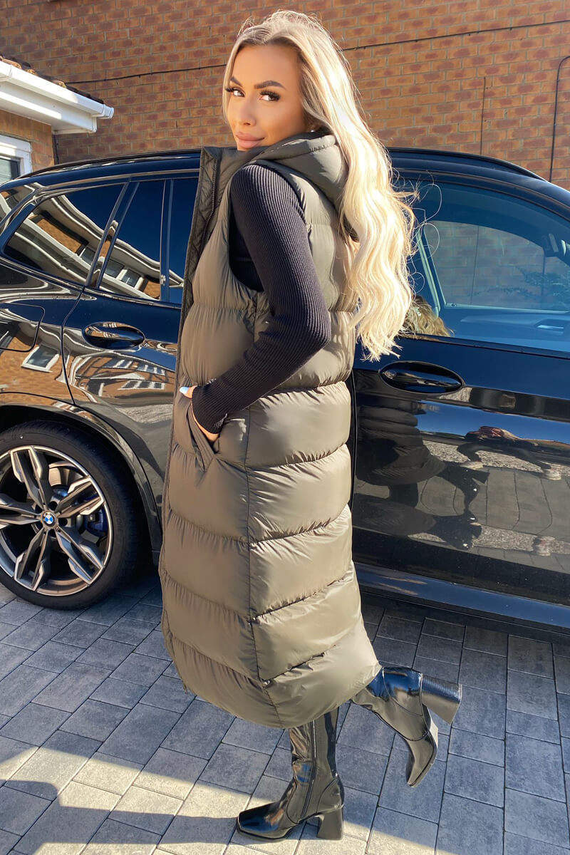 Khaki Zip Up Hooded Gilet - Swimclubus