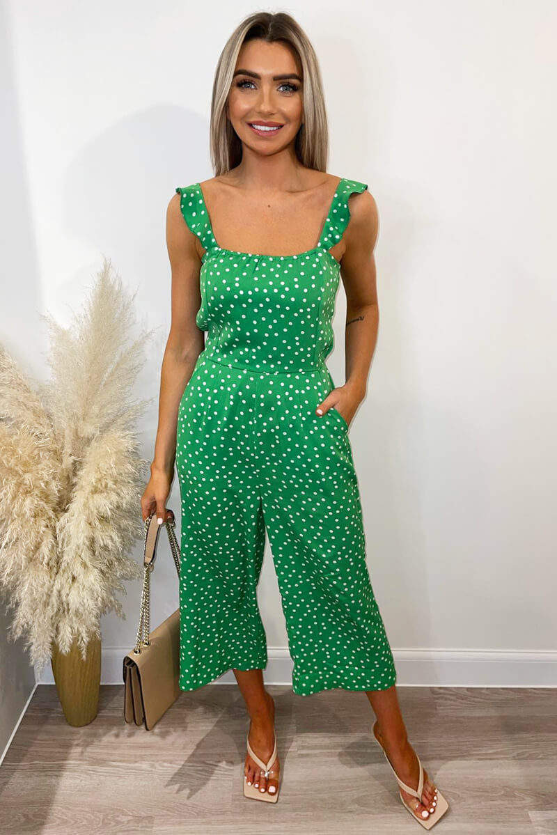 Green Polka Dot Culotte Jumpsuit - Swimclubus