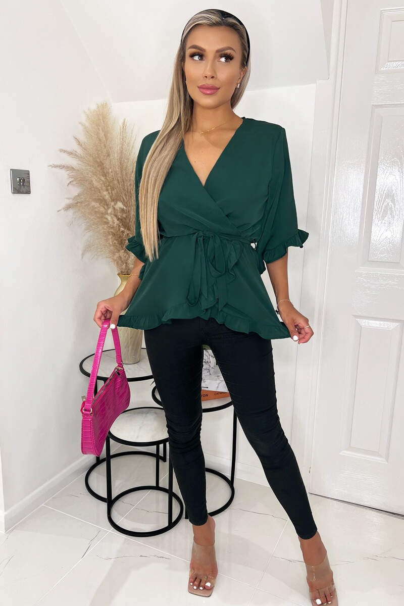 Teal Frill Hem Wrap Top - Swimclubus
