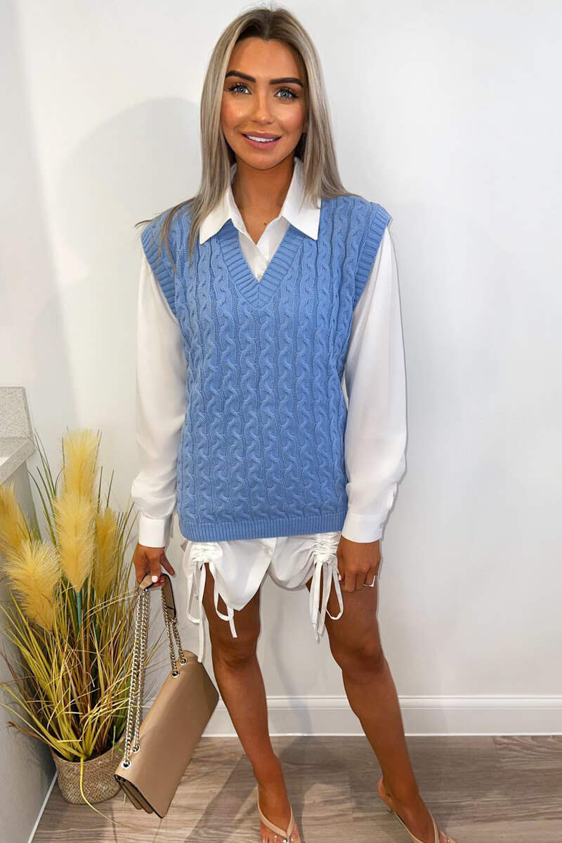 Blue Cable Knit Tank Top - Swimclubus