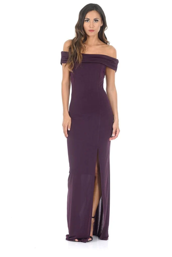Plum Off The Shoulder Slinky Maxi Dress - Swimclubus