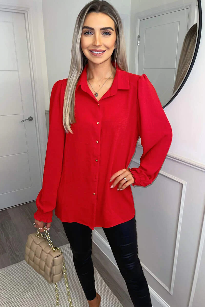 Red Gold Button Up Elasticated Cuff Shirt - Swimclubus