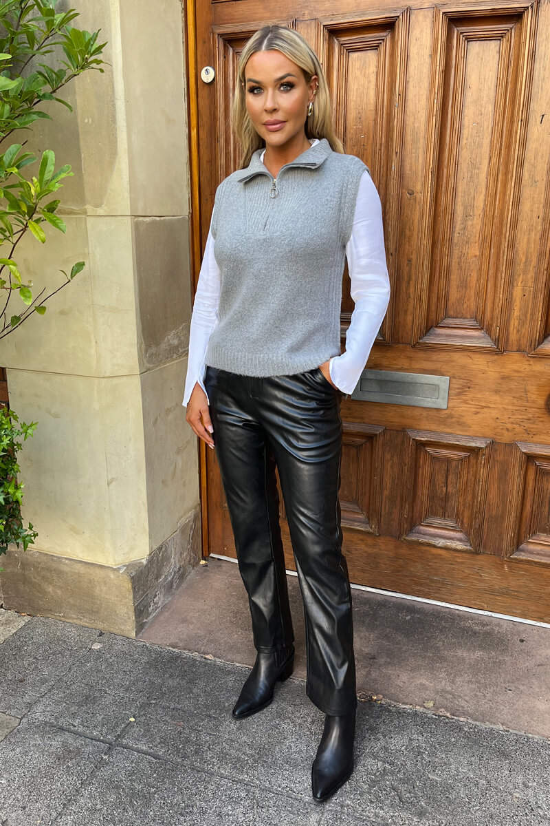 Mid Grey 1/4 Zip Knitted Vest - Swimclubus