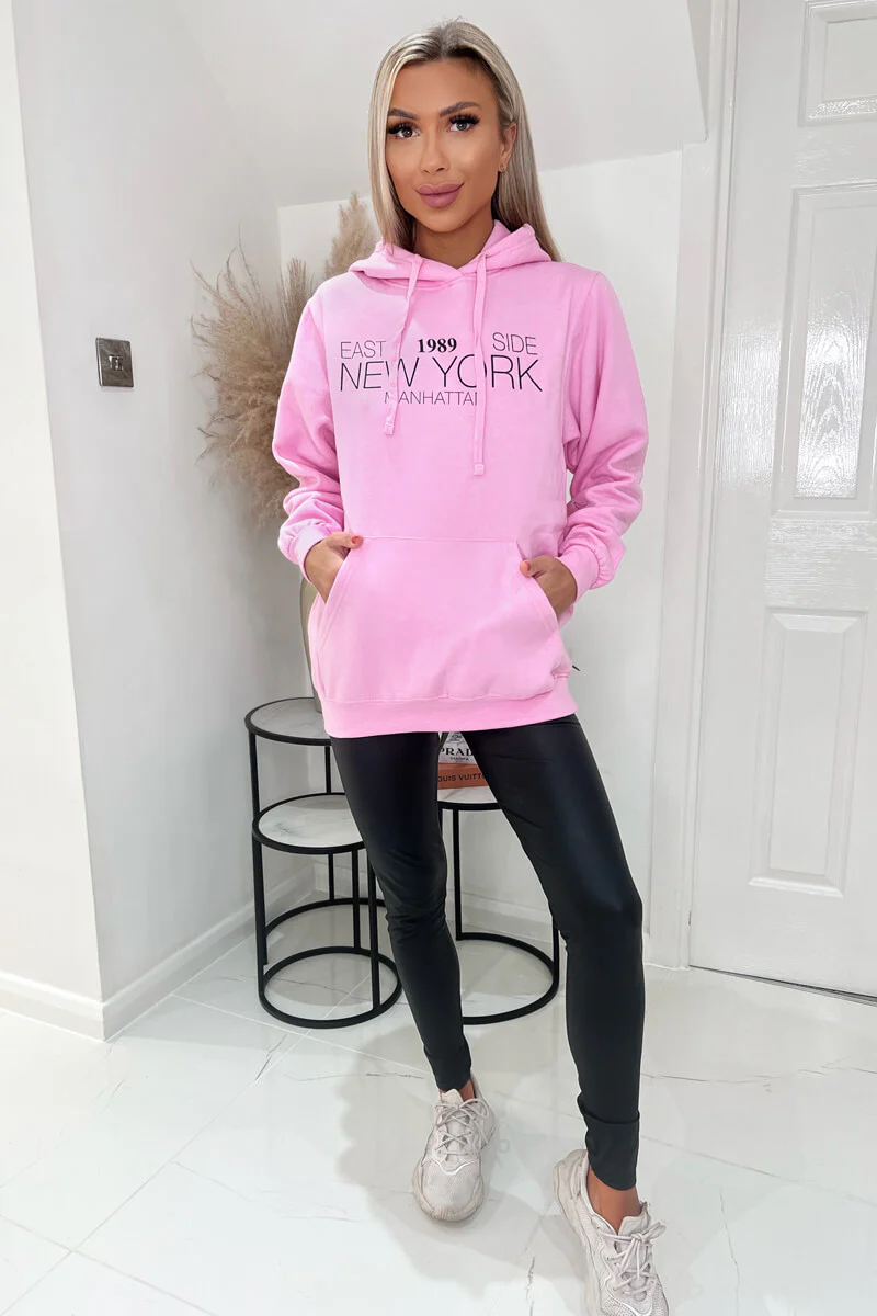 Pink 1989 New York Slogan Hoodie - Swimclubus