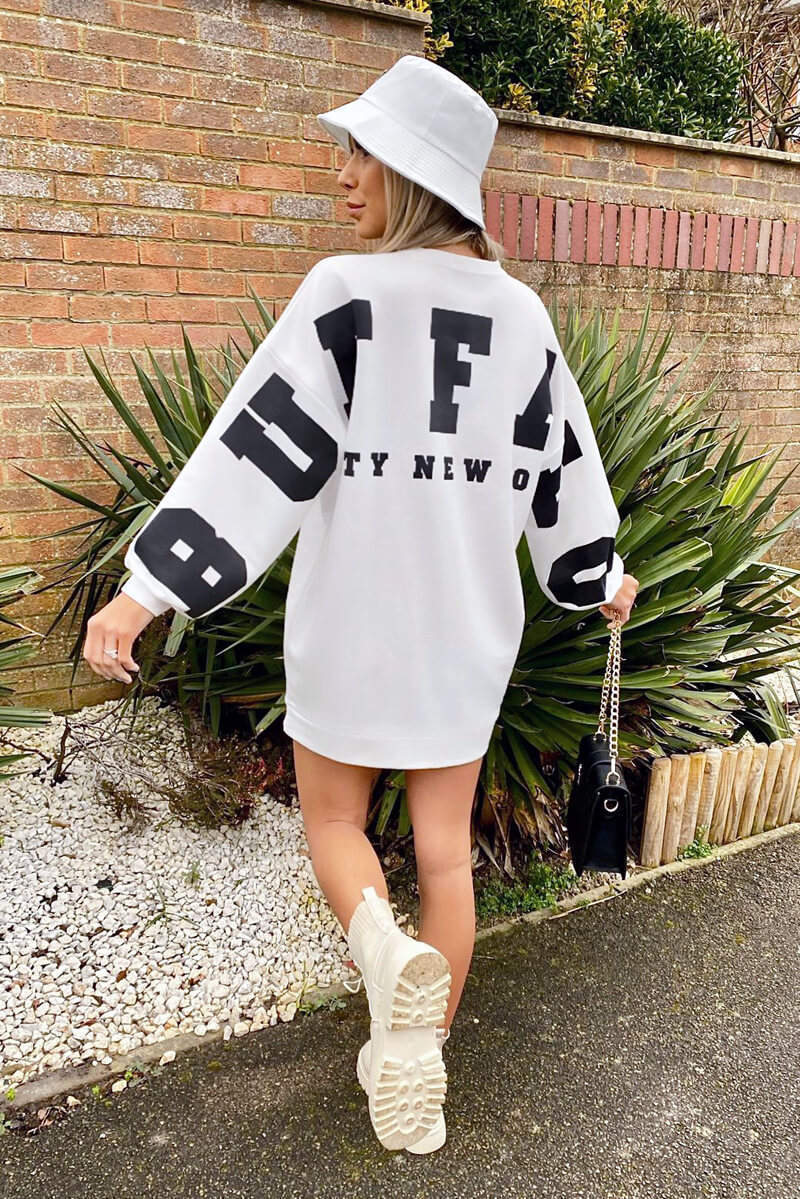 Cream Buffalo Slogan Oversized Sweatshirt - Swimclubus