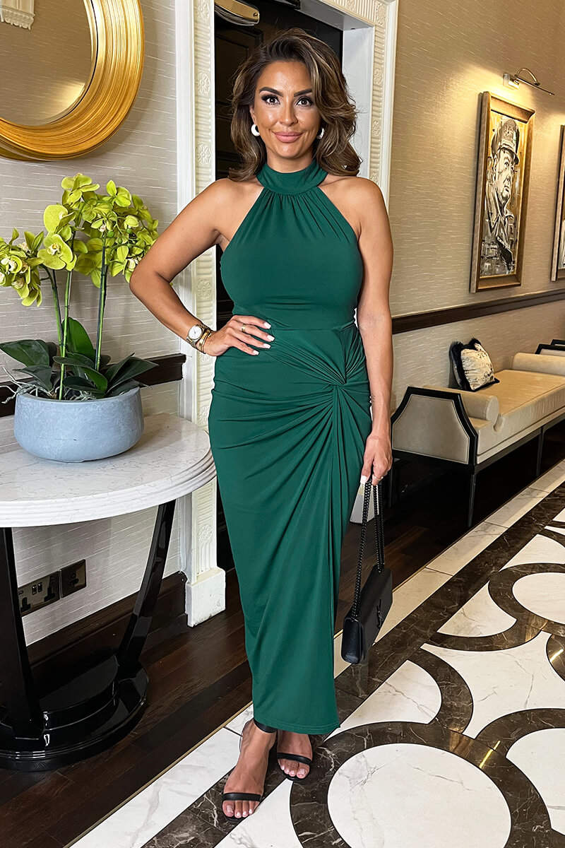 Teal Halter Neck Knot Skirt Midi Dress - Swimclubus