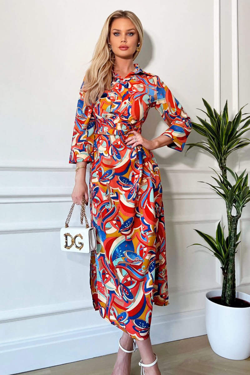 Multi Printed Button Up Top Midi Dress - Swimclubus