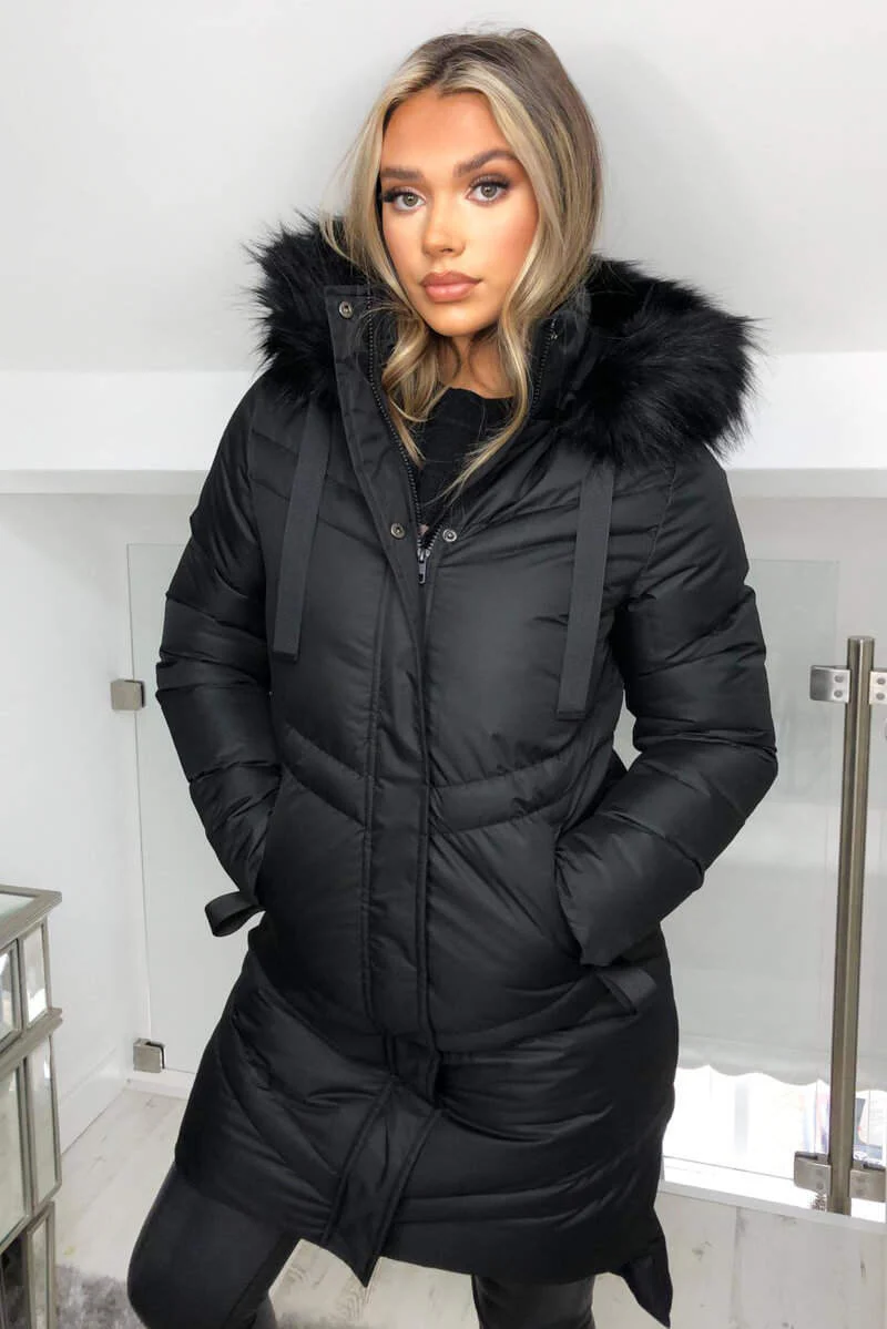 Black Padded Long-line Puffer Coat - Swimclubus