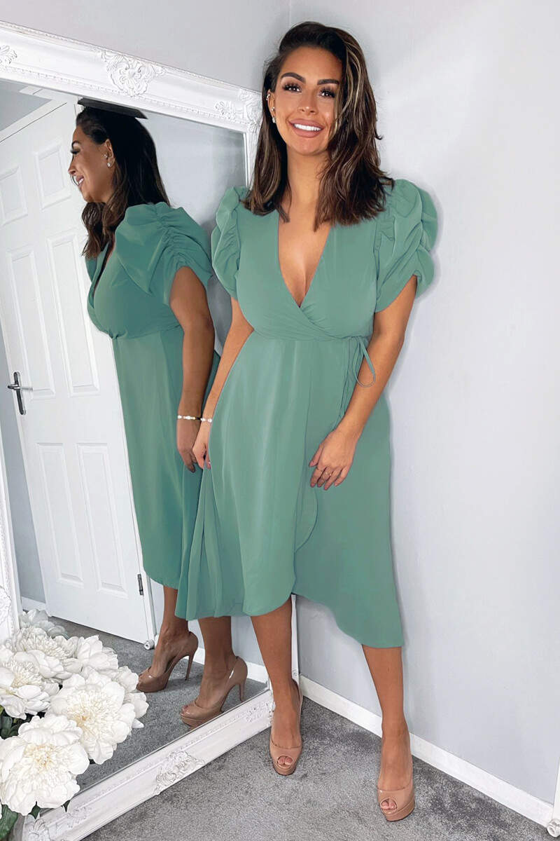 Duck Egg Wrap Over Tie Midi Dress - Swimclubus