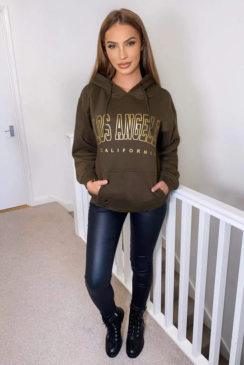 Khaki LA Gold Printed Hoodie - Swimclubus