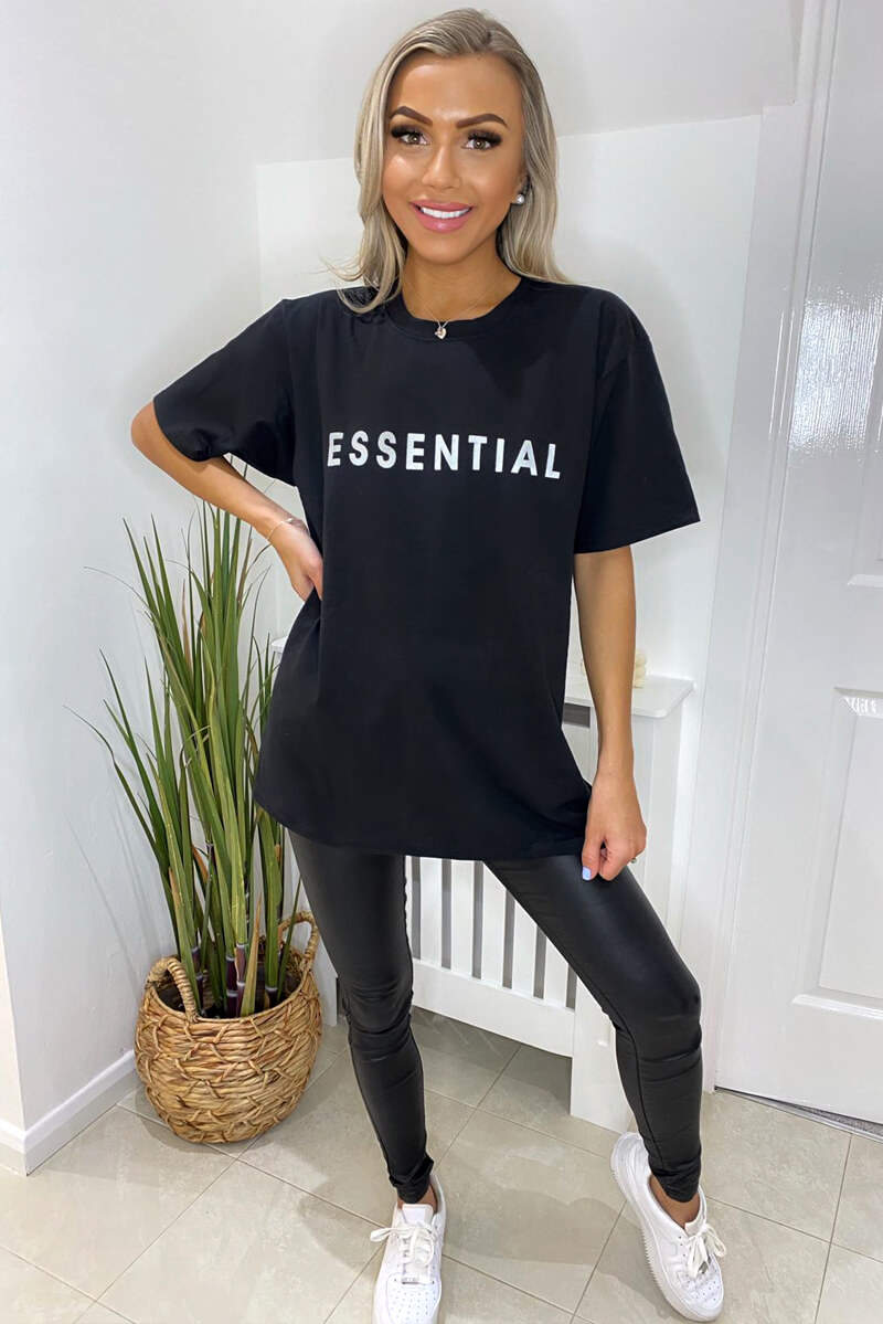 Black Essential Slogan Oversized Tee - Swimclubus