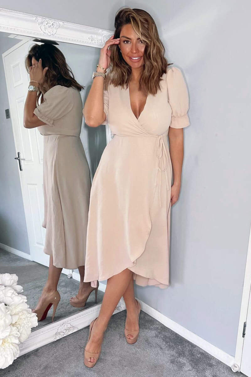 Nude Wrap Side Tie Midi Dress - Swimclubus