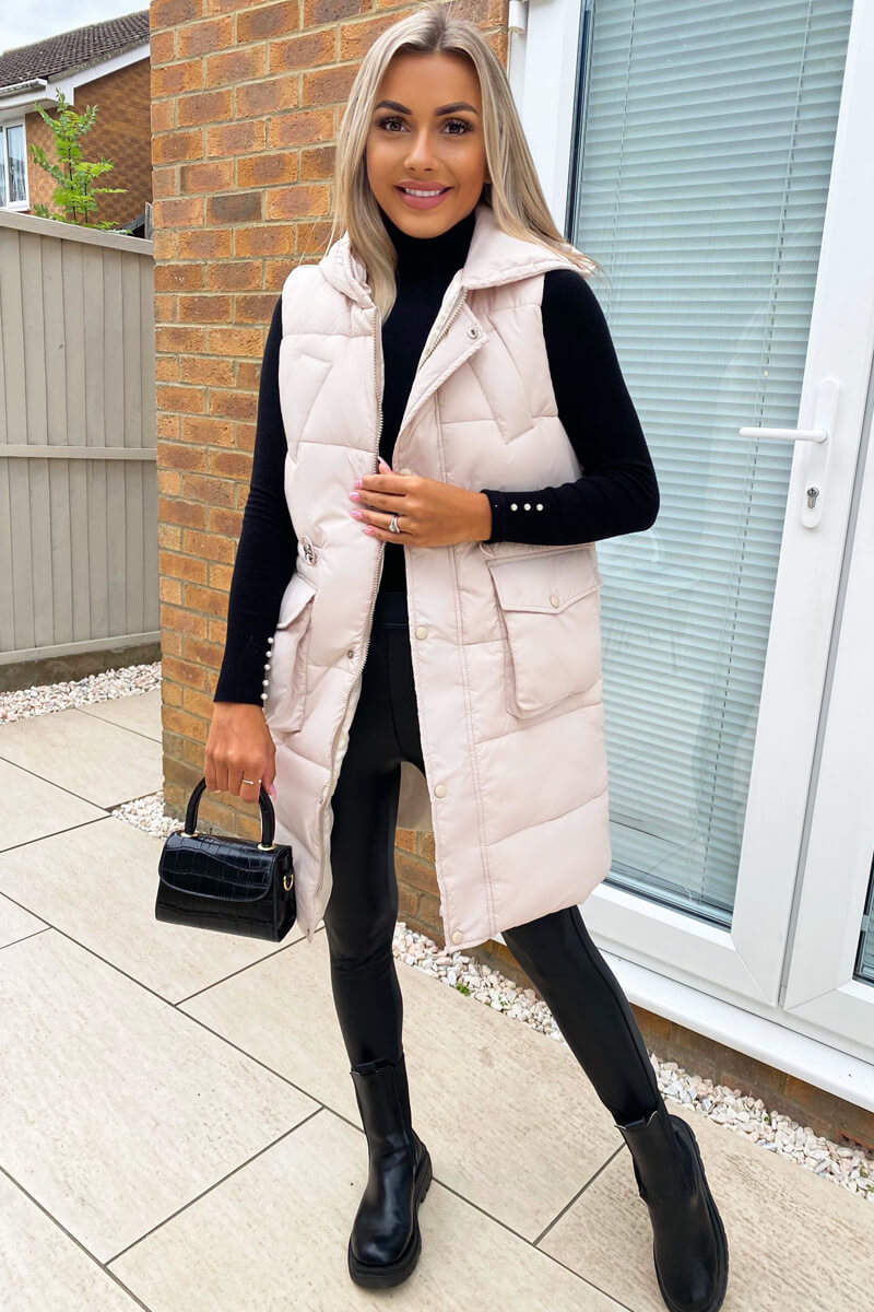 Beige Square Pocket Hooded Gilet - Swimclubus